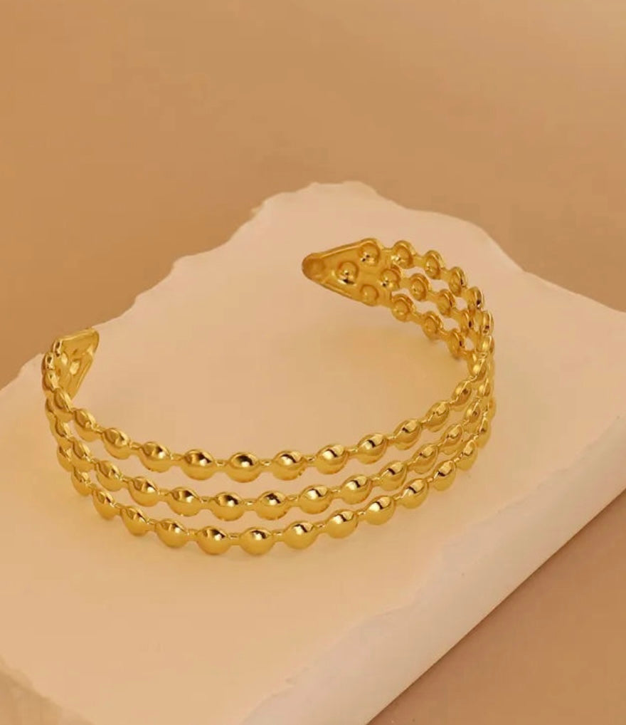 3 Layer Golden Ball Beaded Hand Cuff Bracelet (Anti Tarnish) by Tashyam