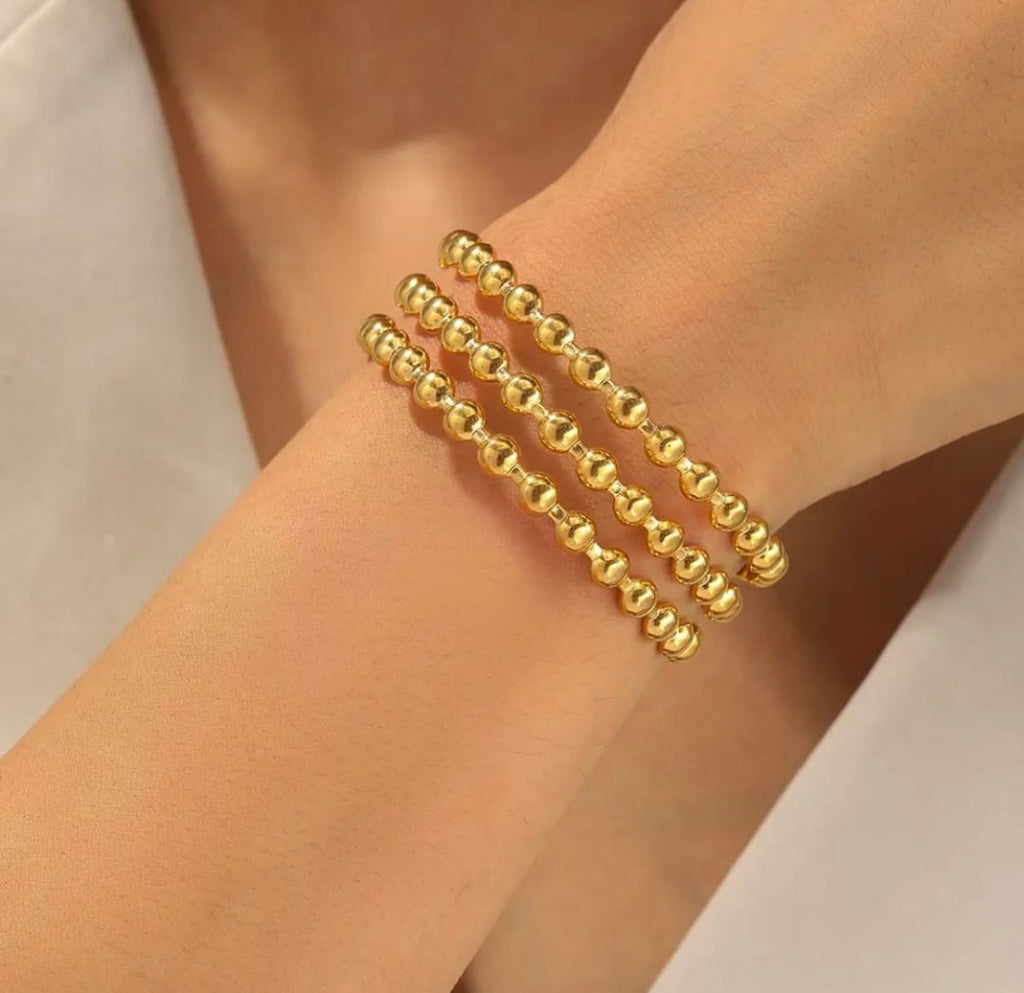 3 Layer Golden Ball Beaded Hand Cuff Bracelet (Anti Tarnish) by Tashyam