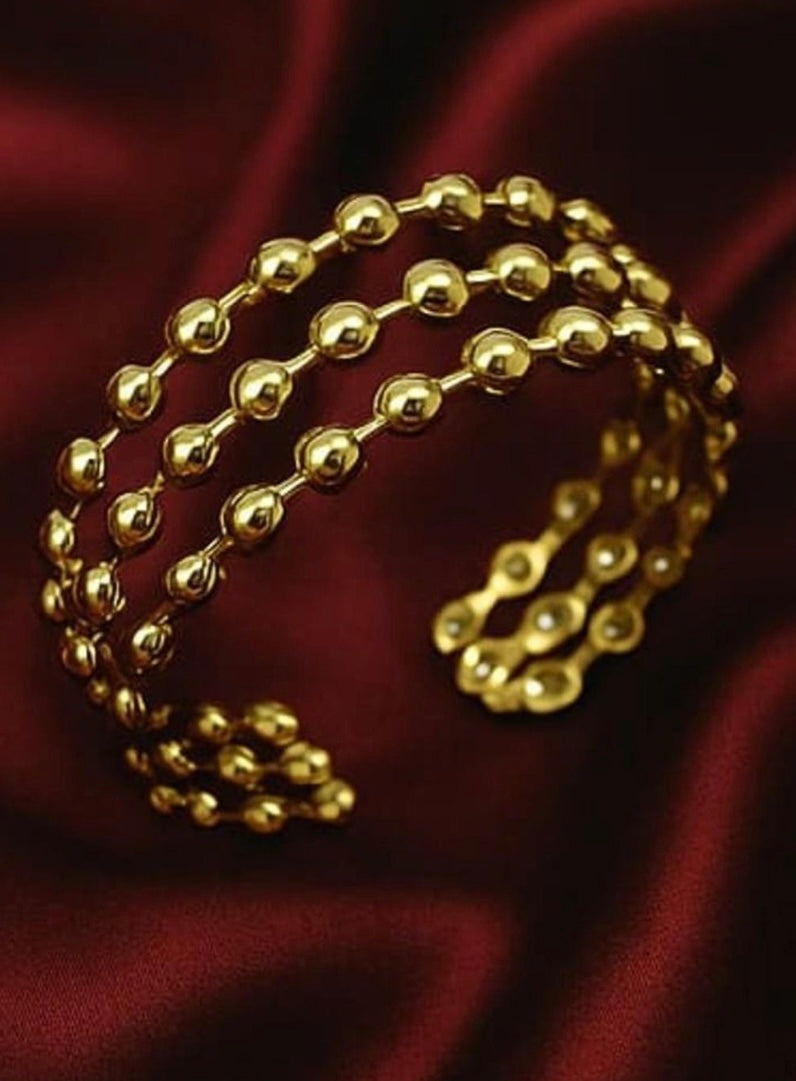 3 Layer Golden Ball Beaded Hand Cuff Bracelet (Anti Tarnish) by Tashyam