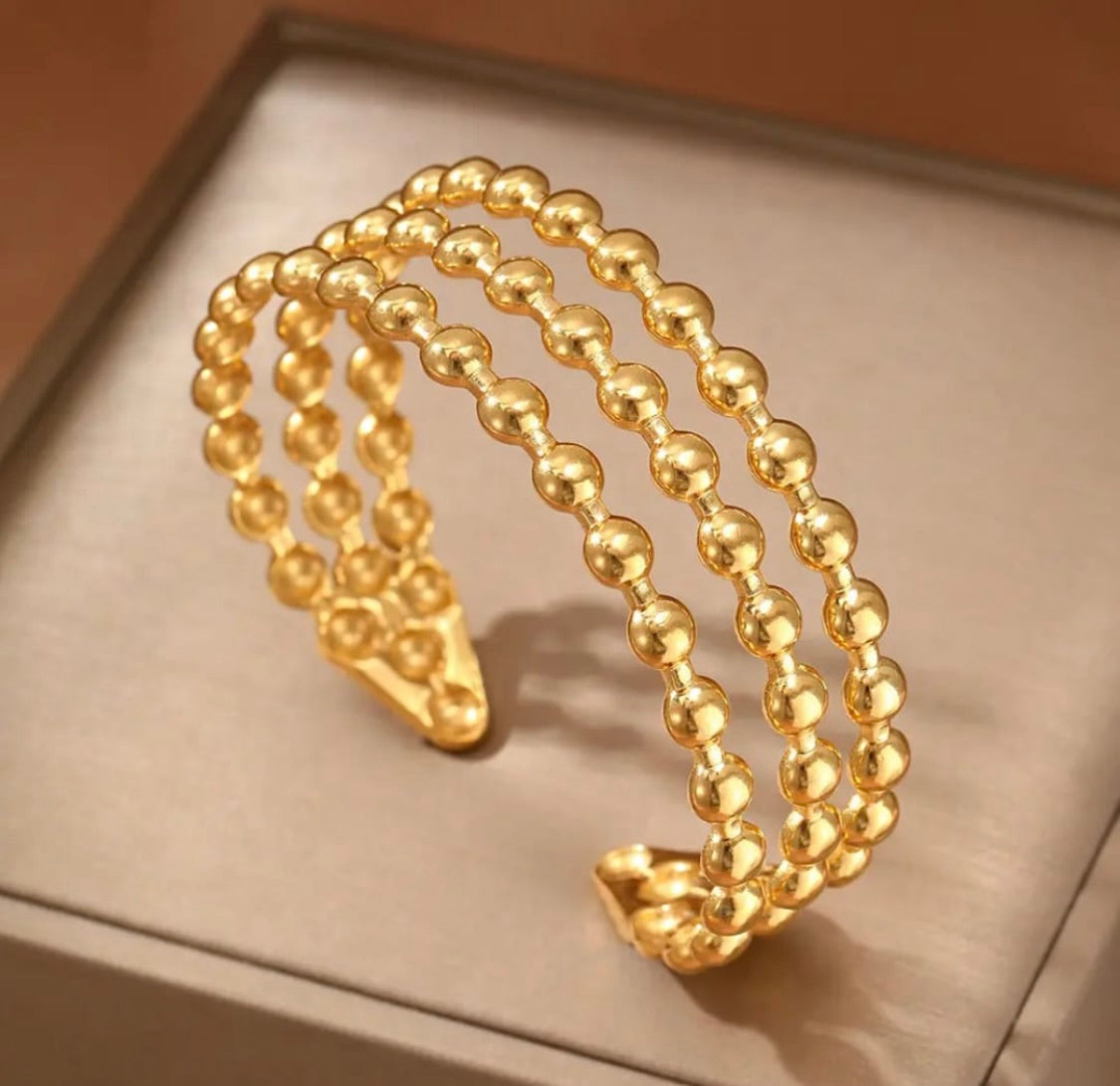 3 Layer Golden Ball Beaded Hand Cuff Bracelet (Anti Tarnish) by Tashyam