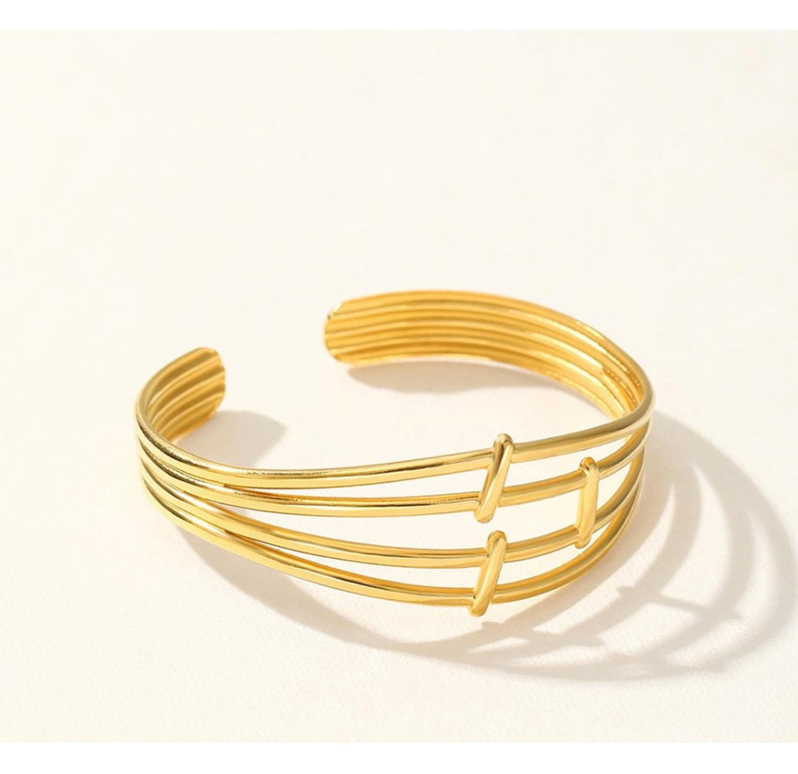 4 Layer Gold Cuff Bracelet - Anti Tarnish- Gold