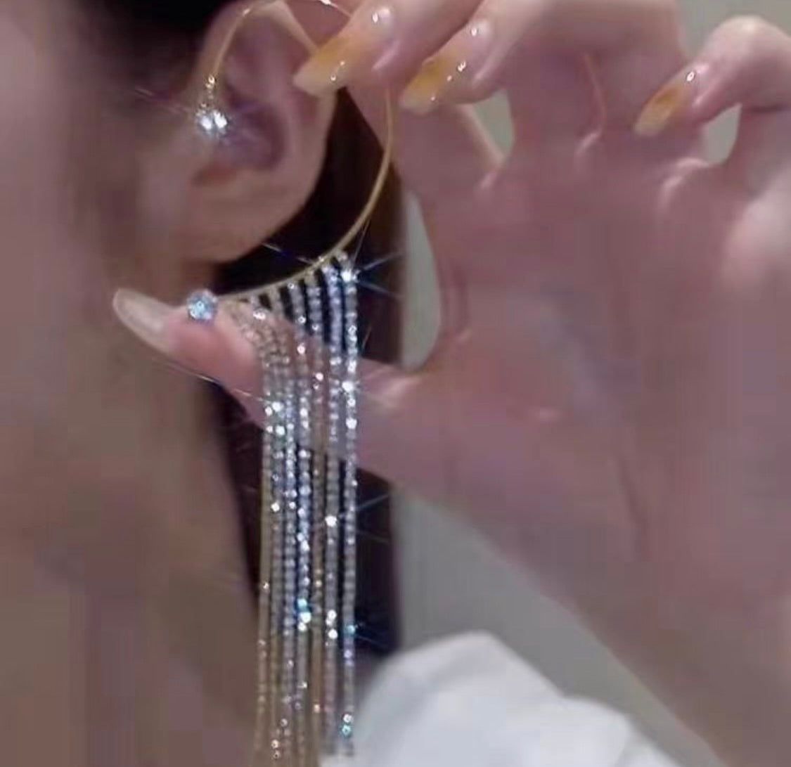 Korean Silver Studded Chain Tassels Ear Cuff (1 Piece) by Tashyam (Gold)