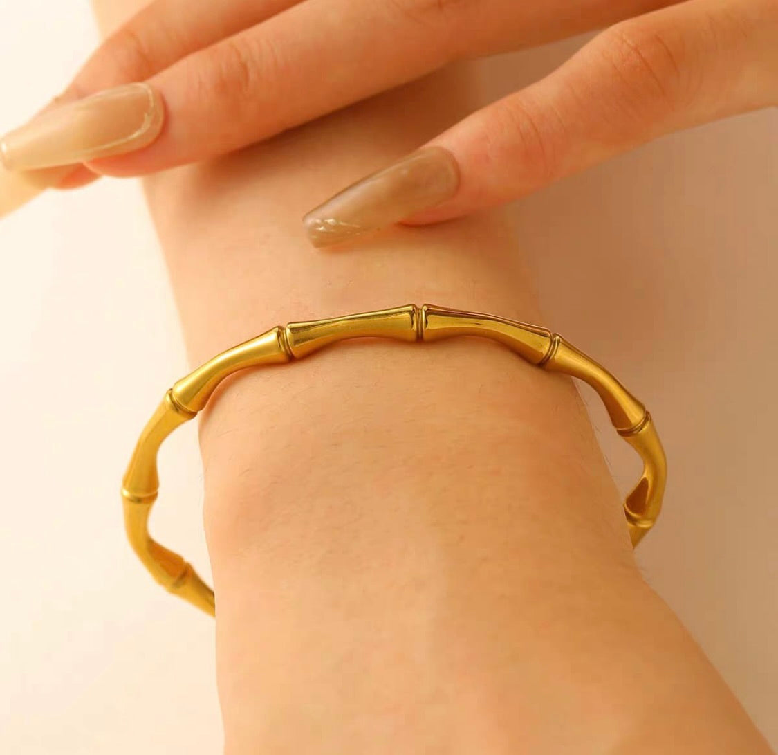 Gold Plated Bamboo Cuff by Tashyam