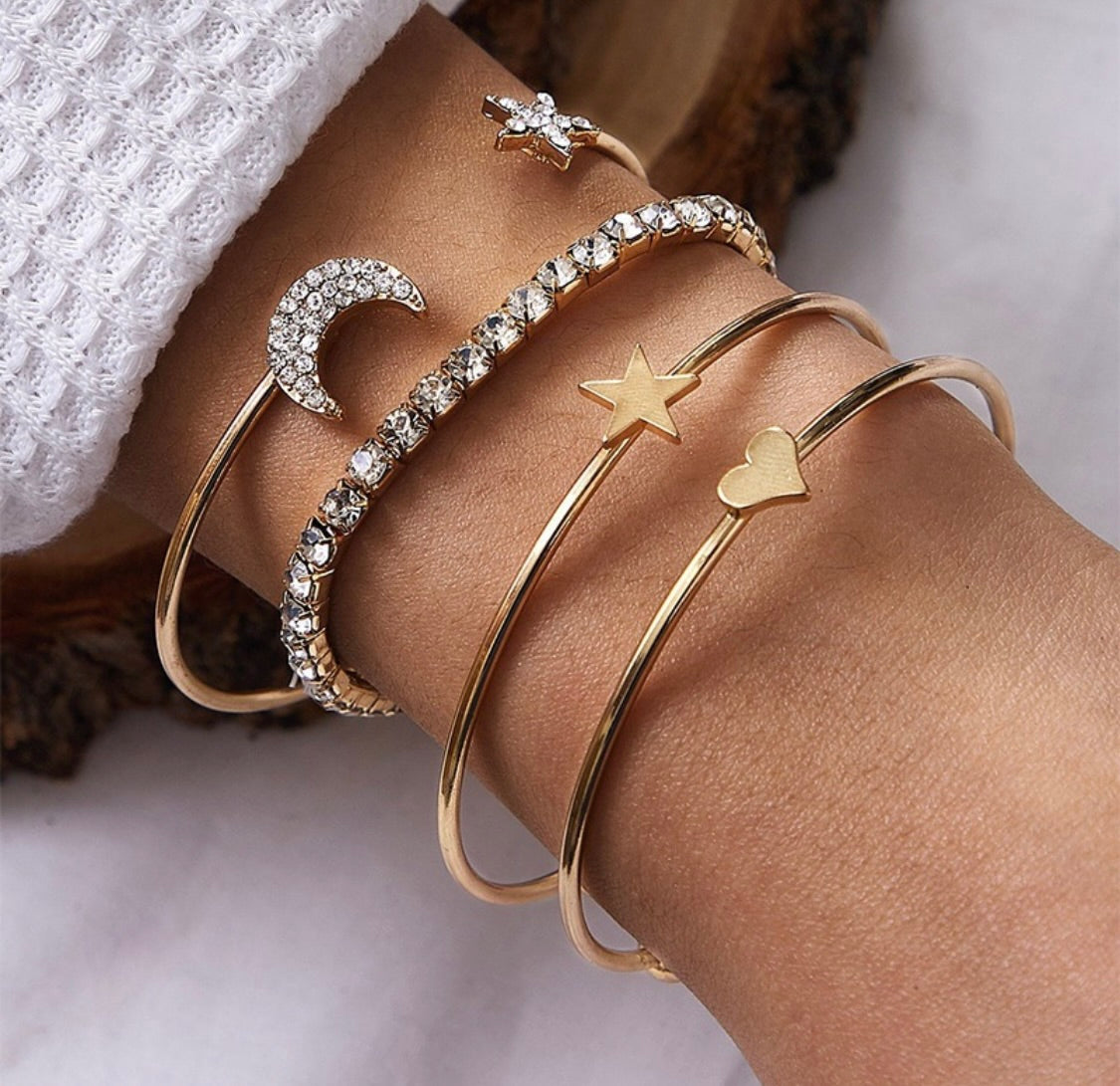 Set of 4 Pieces Anti Tarnish Bracelets- Rose Gold