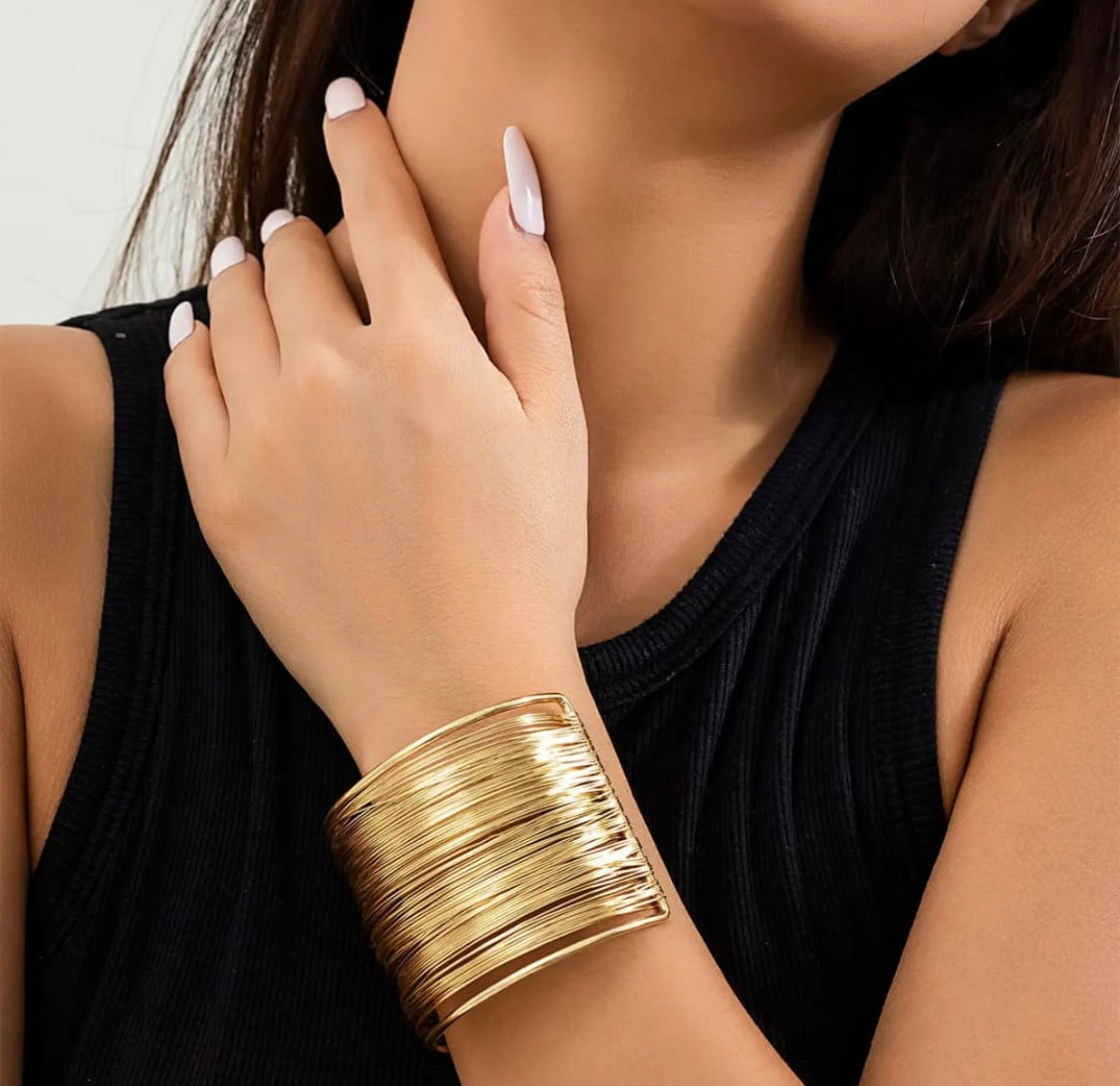 Multi wire Gold Cuff (Anti Tarnish) by Tashyam