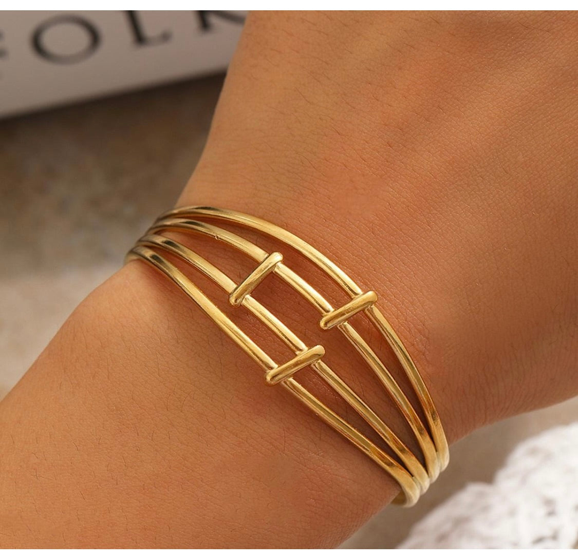 4 Layer Gold Cuff Bracelet - Anti Tarnish- Gold