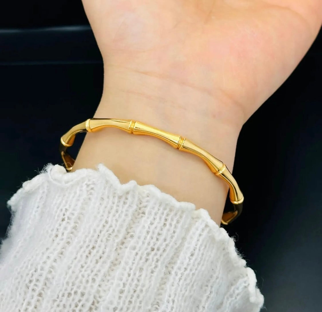 Gold Plated Bamboo Cuff by Tashyam