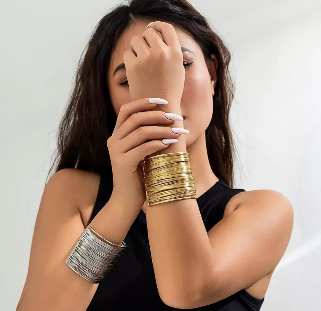 Multi wire Gold Cuff (Anti Tarnish) by Tashyam