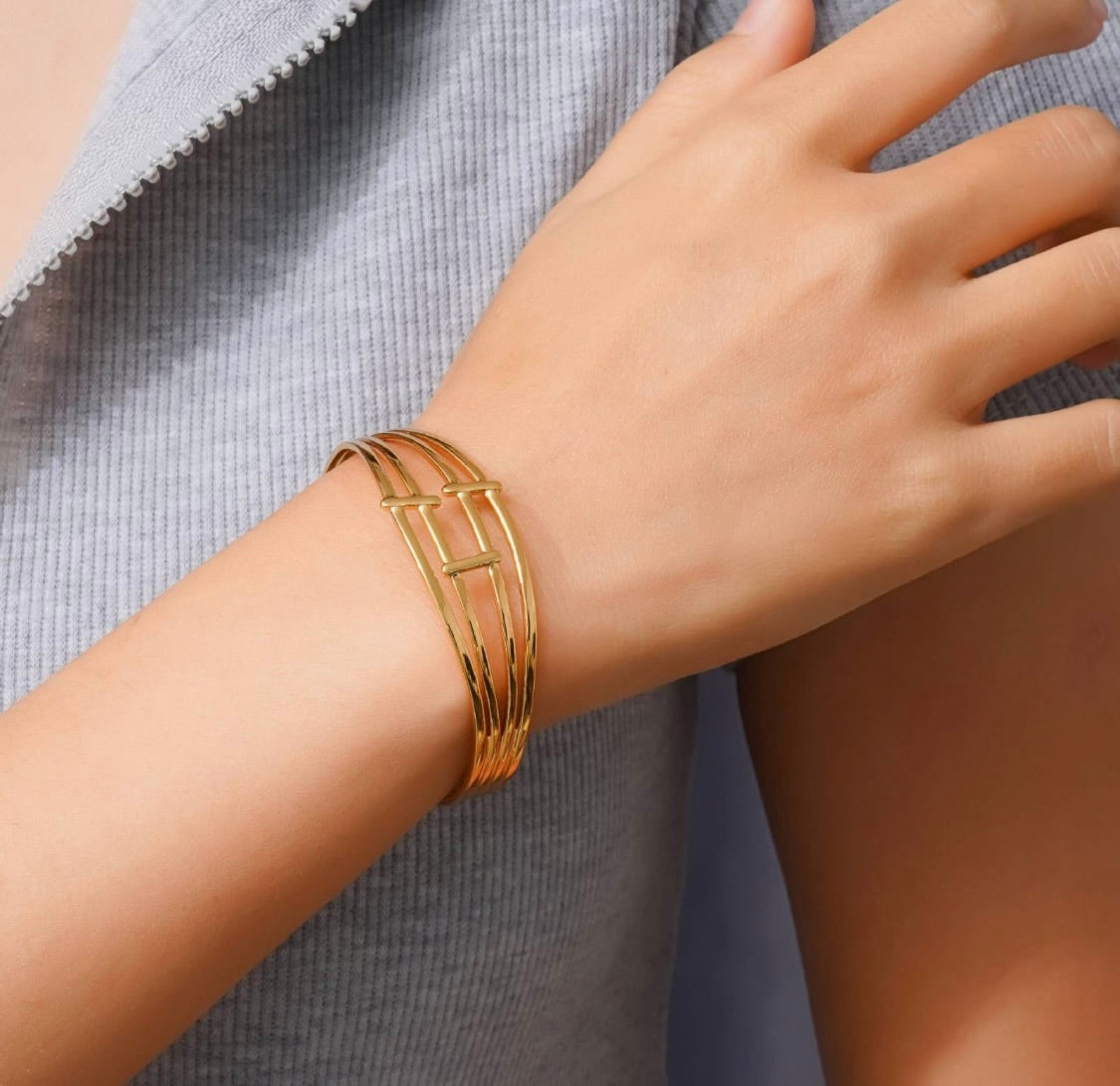 4 Layer Gold Cuff Bracelet - Anti Tarnish- Gold