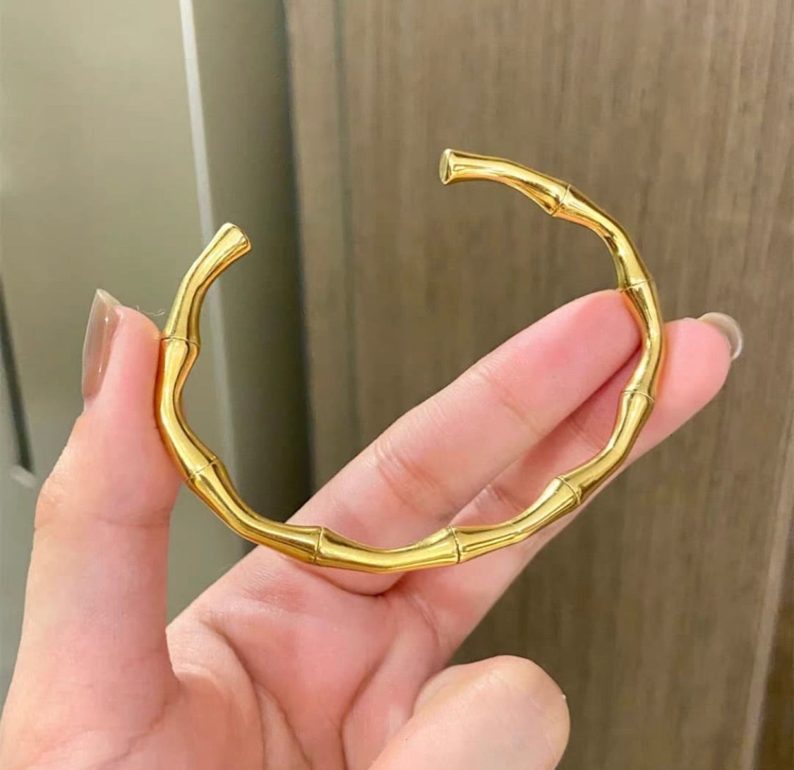 Gold Plated Bamboo Cuff by Tashyam
