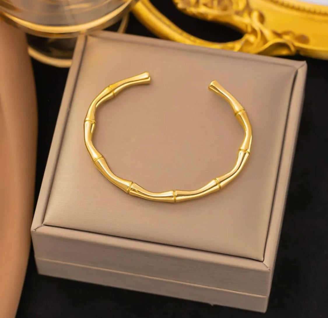 Gold Plated Bamboo Cuff by Tashyam