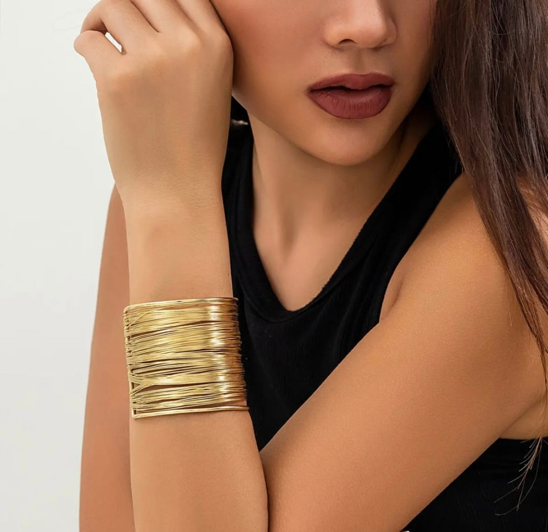 Multi wire Gold Cuff (Anti Tarnish) by Tashyam